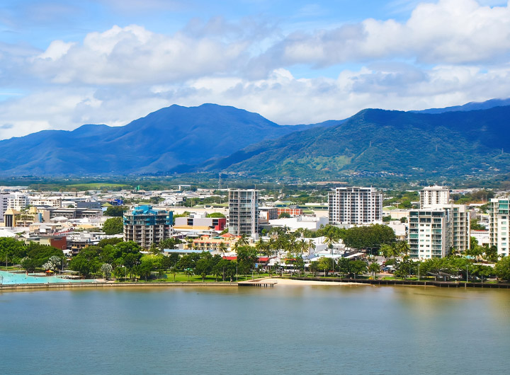Buildings lining the coast