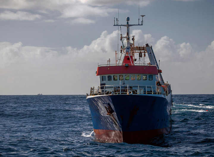 A ship shown on the ocean